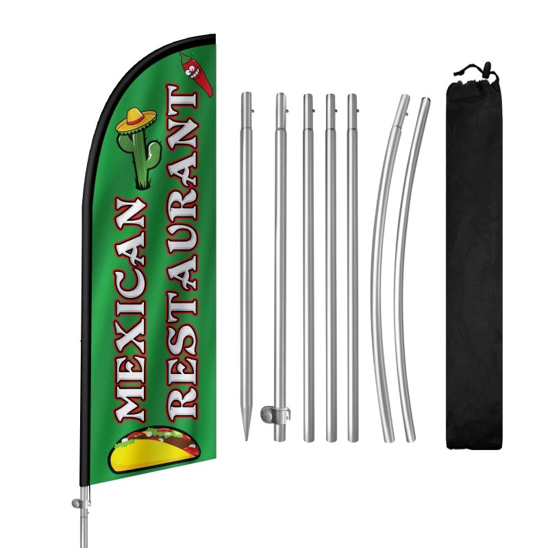 8FT Mexican Restaurant Banner Feather Flag with Stainless Steel Pole Kit(2m flag set)