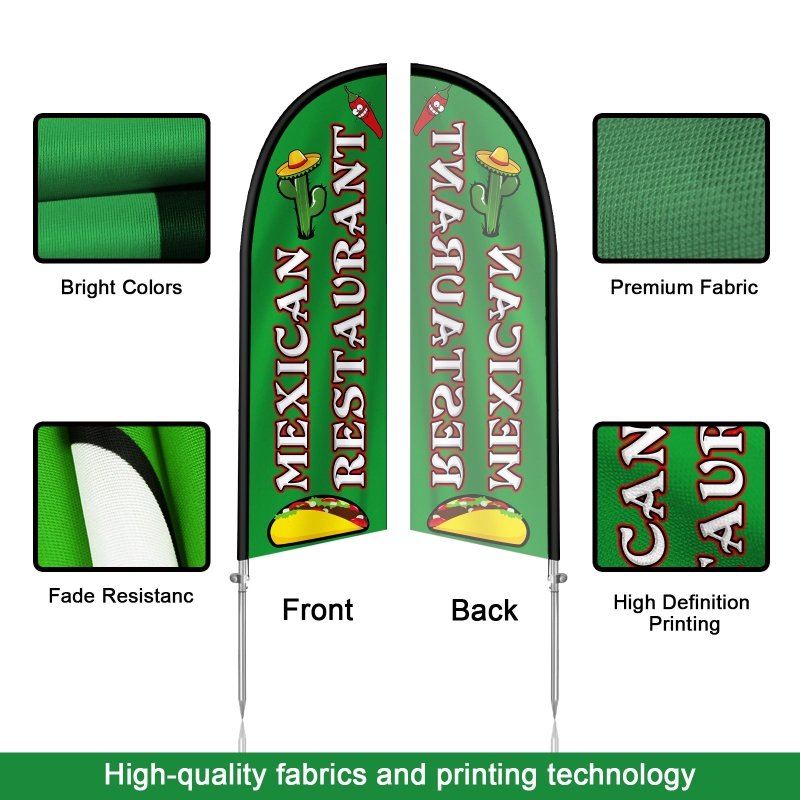 8FT Mexican Restaurant Banner Feather Flag with Stainless Steel Pole Kit(2m flag set)