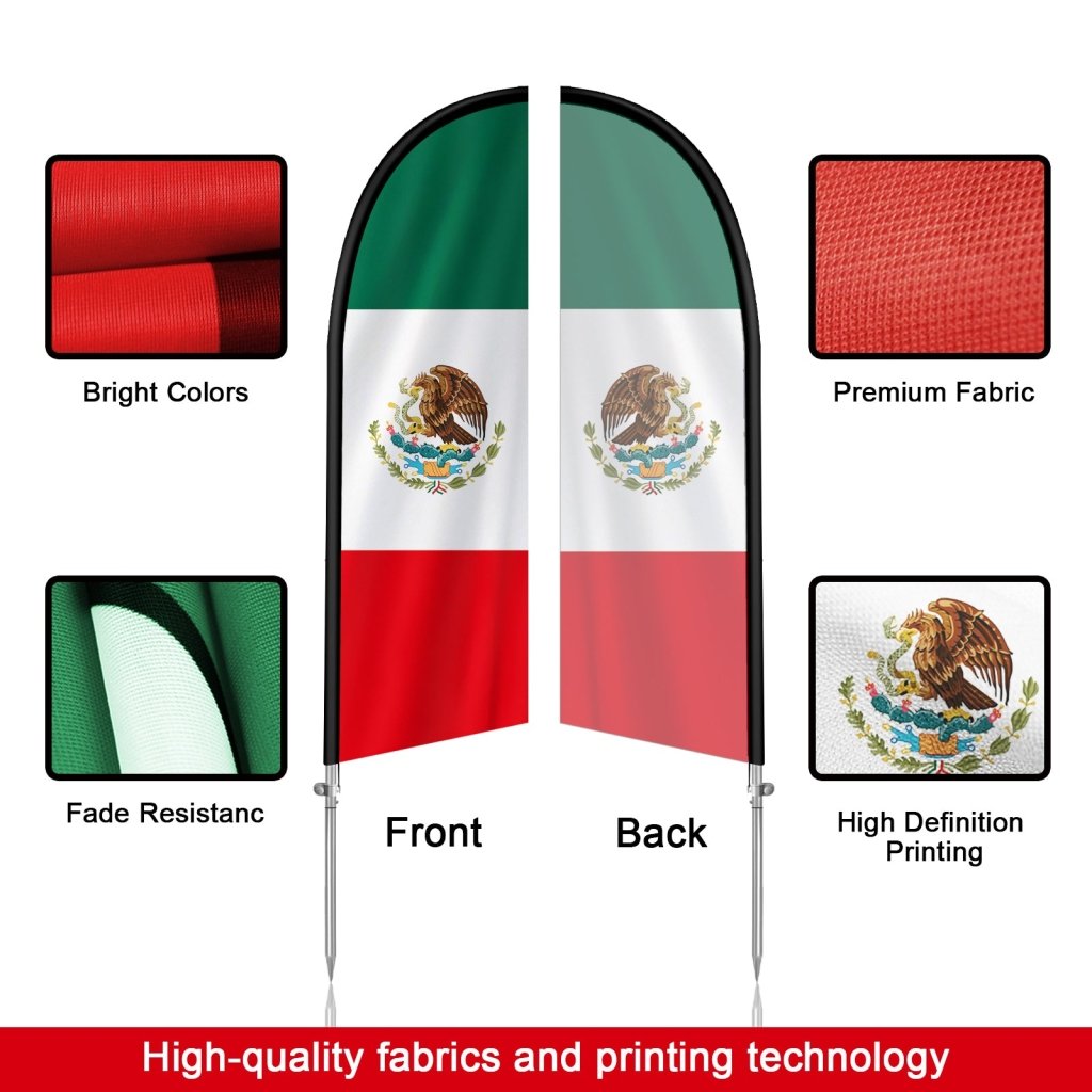 8FT Mexico Flag Feather Flag with Stainless Steel Pole Kit(2m flag set)