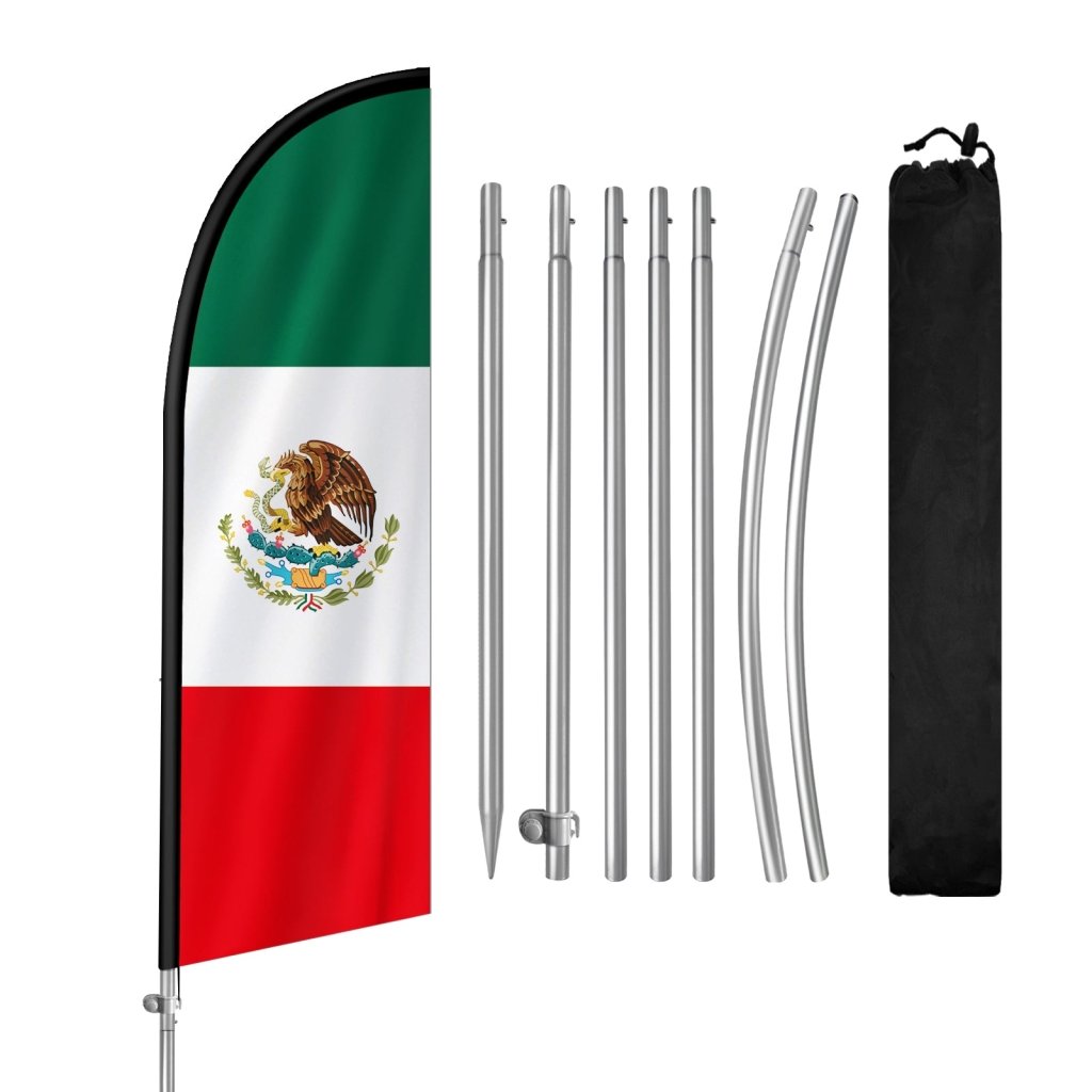 8FT Mexico Flag Feather Flag with Stainless Steel Pole Kit(2m flag set)