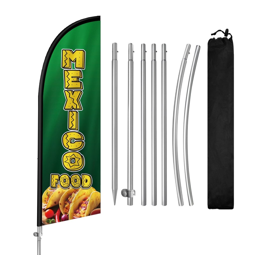 8FT Mexico Food Feather Flag with Stainless Steel Pole Kit(2m flag set)