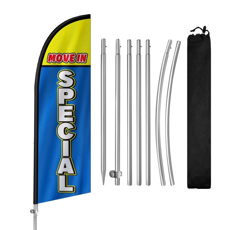 8FT Move In Special Banner Feather Flag with Stainless Steel Pole Kit(2m flag set)