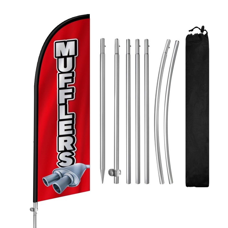 8FT Mufflers Banner Feather Flag with Stainless Steel Pole Kit(2m flag set)