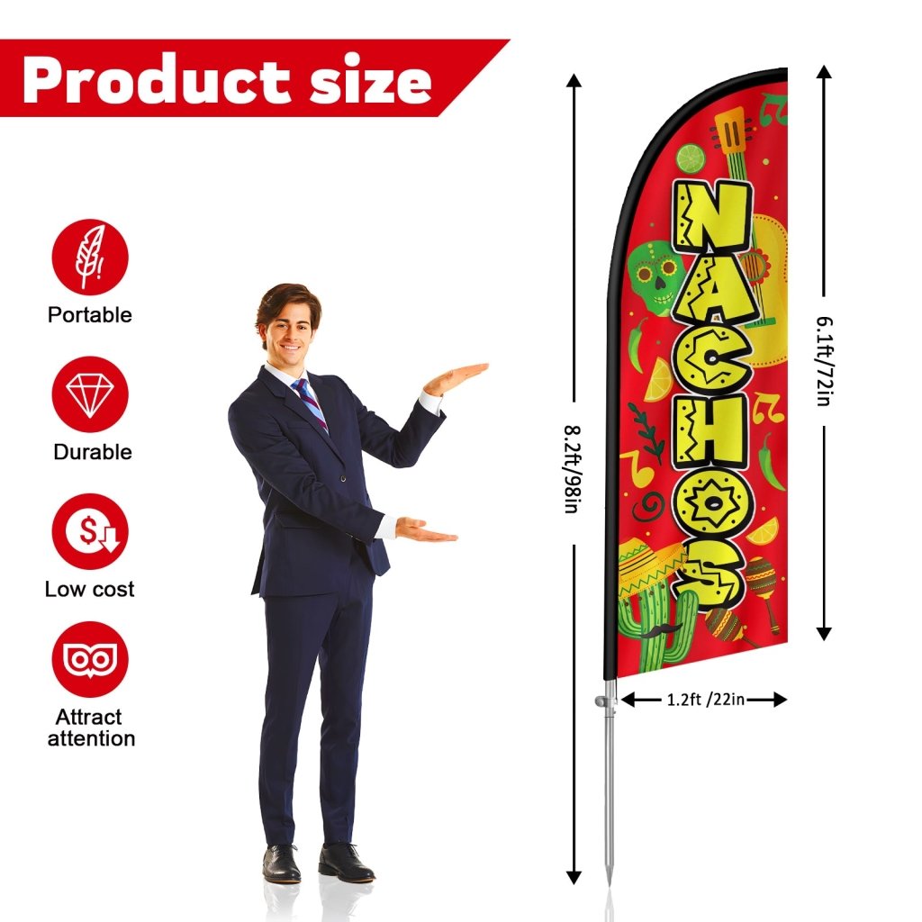 8FT Nachos Feather Flag with Stainless Steel Pole Kit(2m flag set)