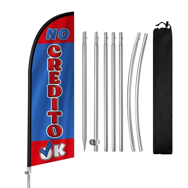 8FT No Credito Ok Banner Feather Flag with Stainless Steel Pole Kit(2m flag set)