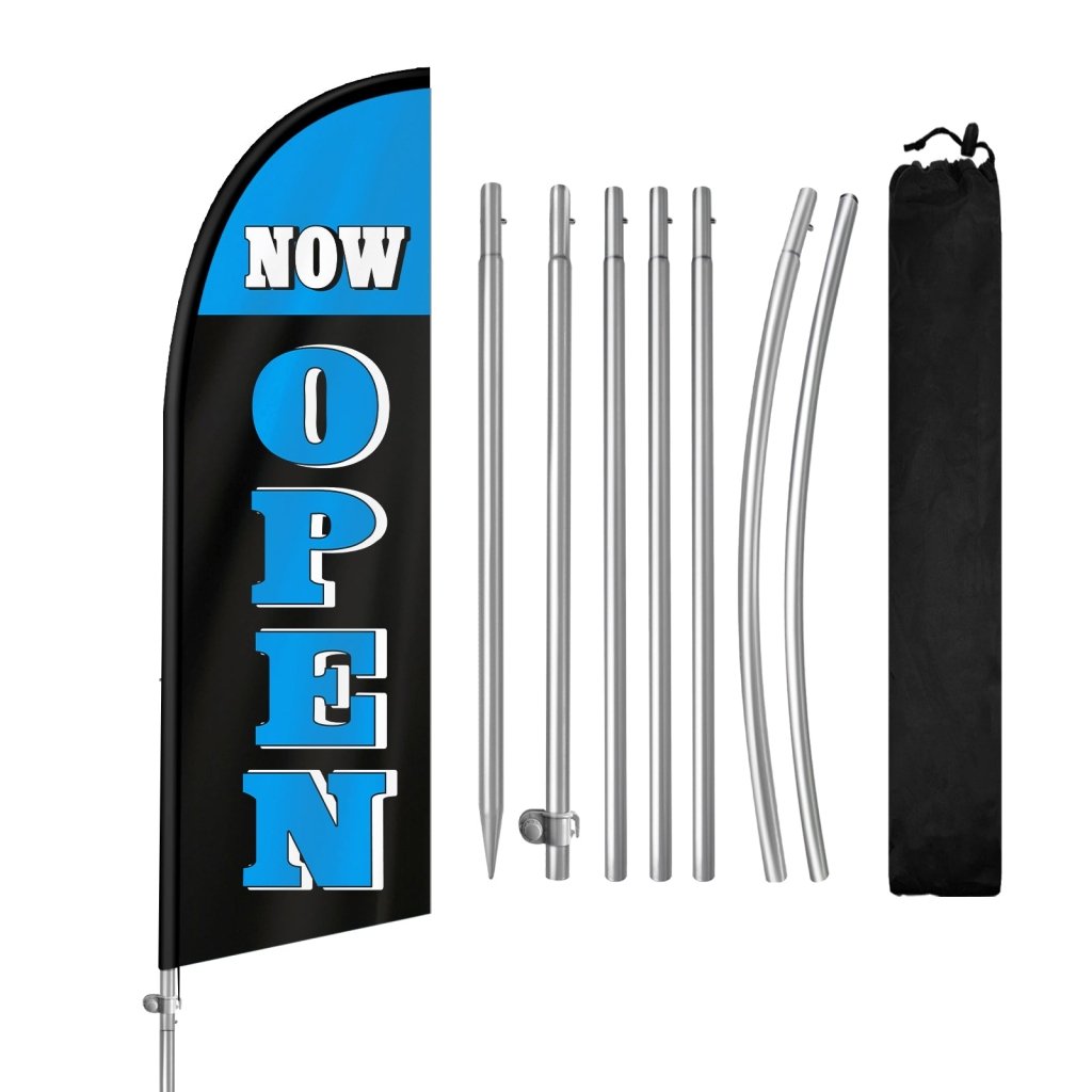 8FT Now Open Black Feather Flag with Stainless Steel Pole Kit(2m flag set)