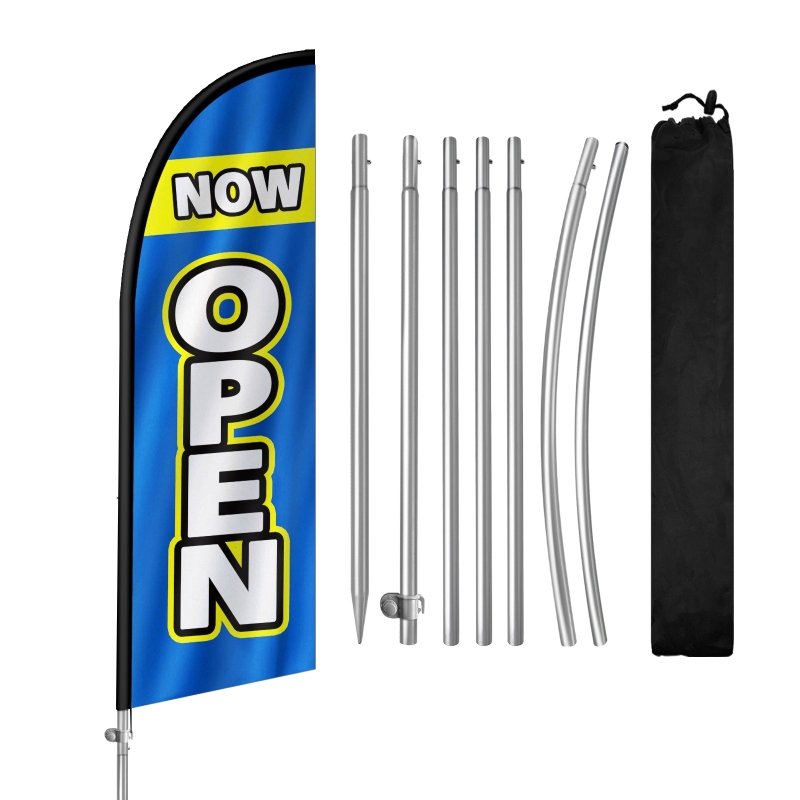 8FT Now Open Blue Feather Flag with Stainless Steel Pole Kit(2m flag set)