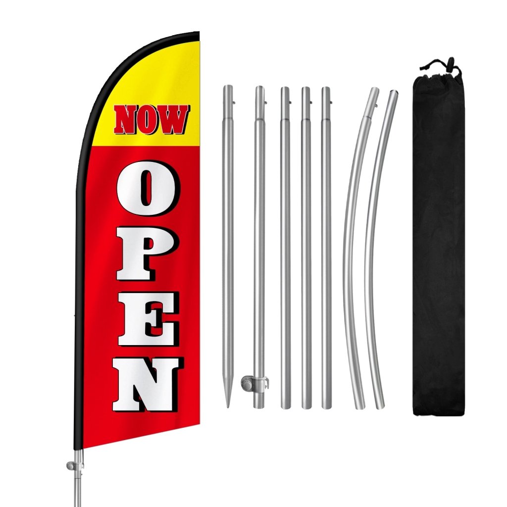 8FT Now Open Red Feather Flag with Stainless Steel Pole Kit(2m flag set)