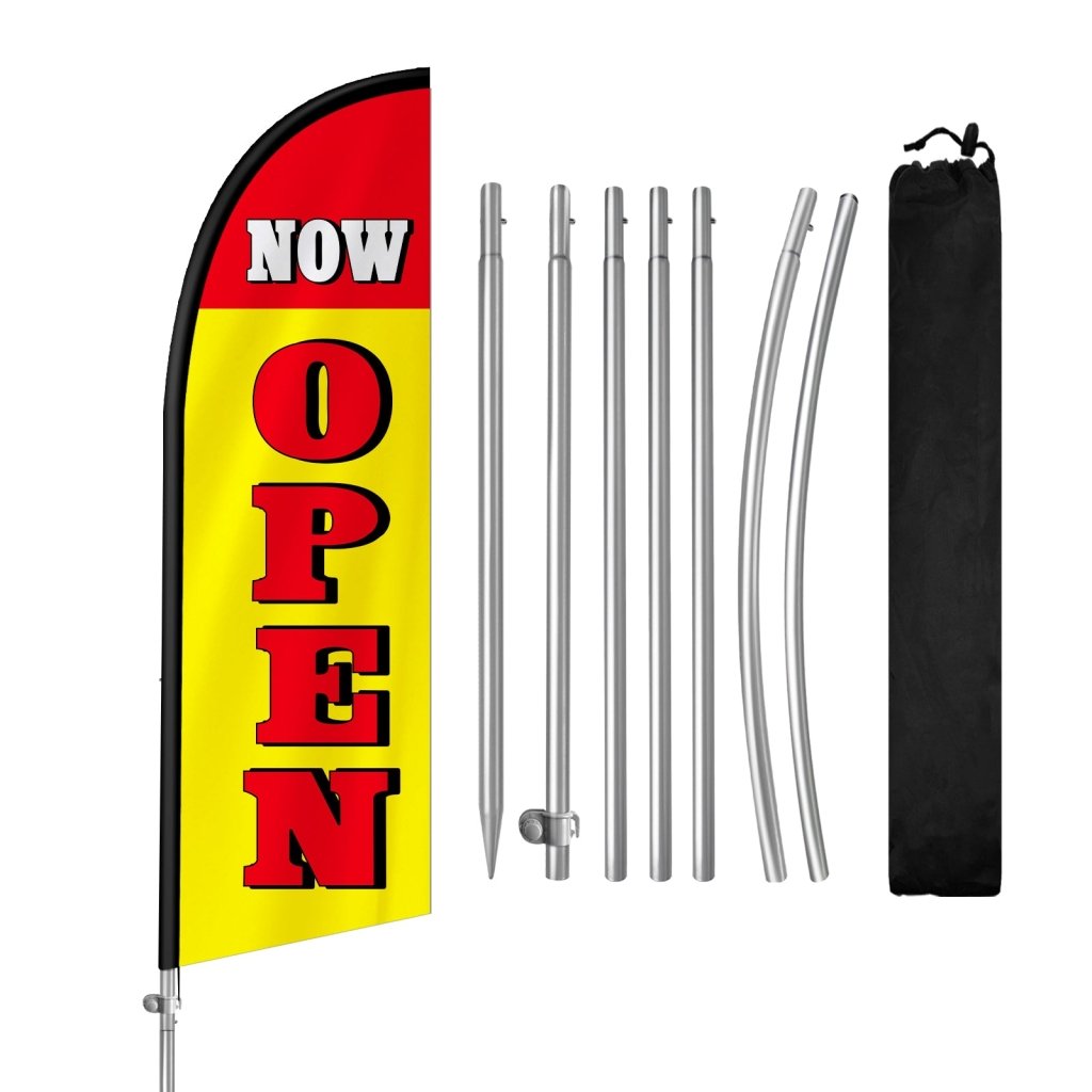 8FT Now Open Yellow Feather Flag with Stainless Steel Pole Kit(2m flag set)