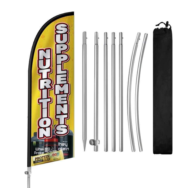 8FT Nutrition Supplements Banner Feather Flag with Stainless Steel Pole Kit(2m flag set)