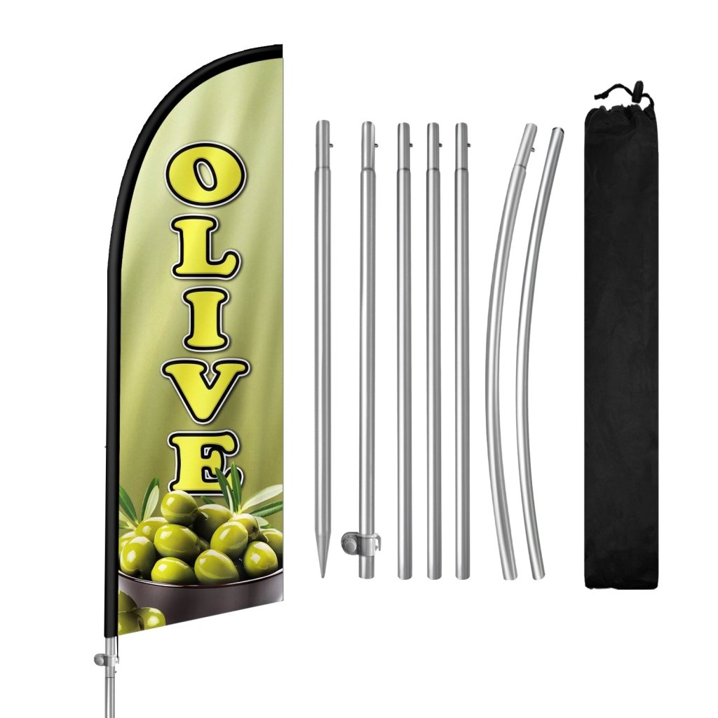 8FT Olive Feather Flag with Stainless Steel Pole Kit(2m flag set)