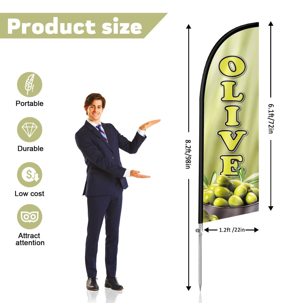 8FT Olive Feather Flag with Stainless Steel Pole Kit(2m flag set)