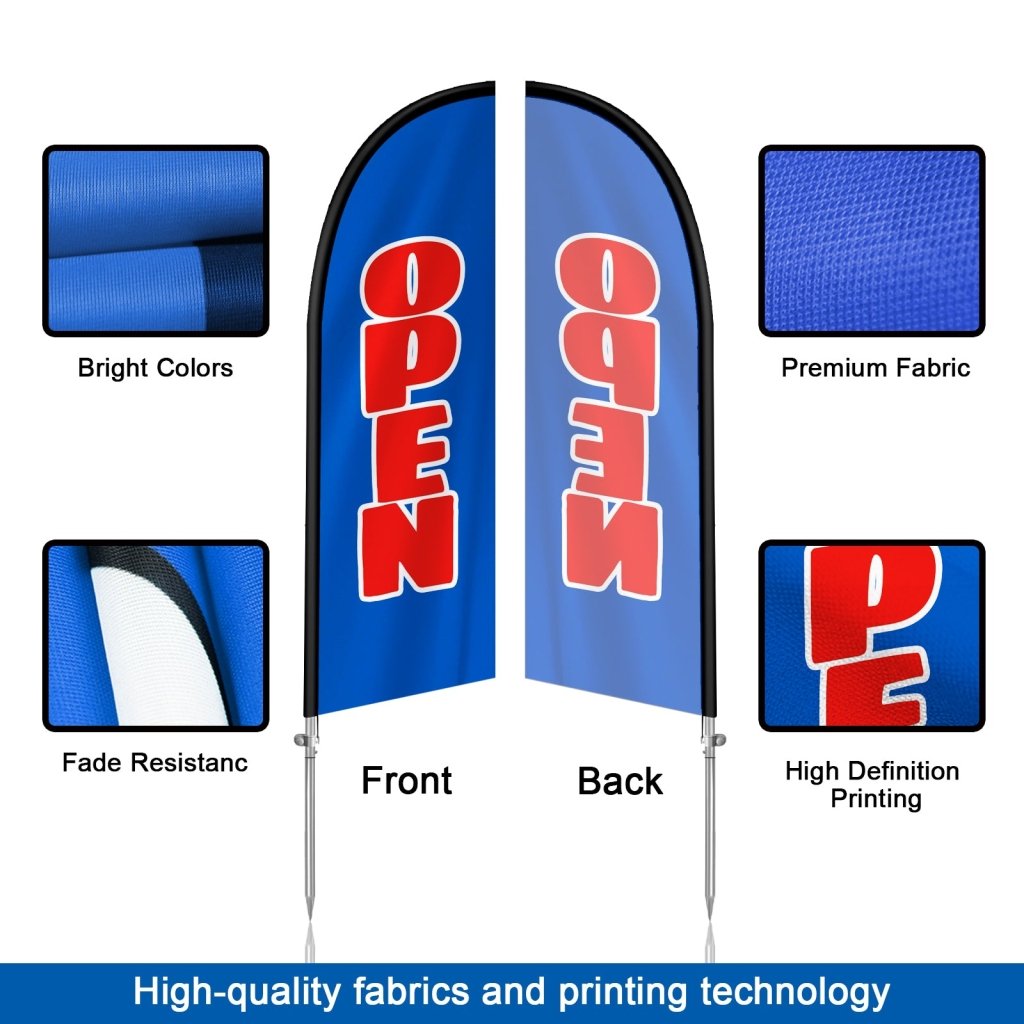 8FT Open Blue & Red Banner Feather Flag with Stainless Steel Pole Kit(2m flag set)