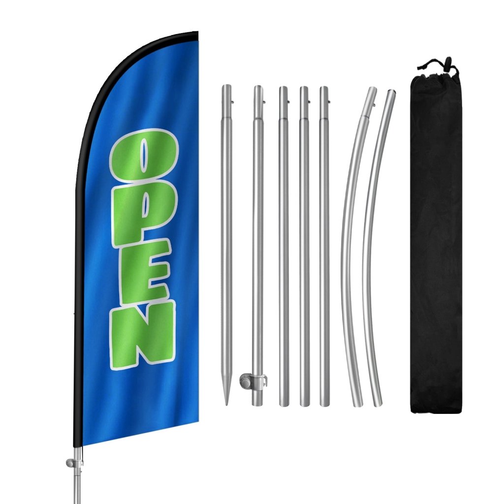 8FT Open Blue&Green Banner Feather Flag with Stainless Steel Pole Kit(2m flag set)