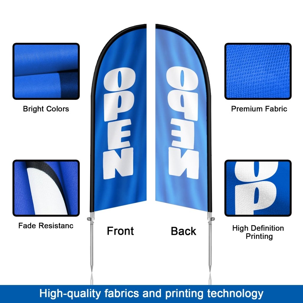 8FT Open blue&white Banner Feather Flag with Stainless Steel Pole Kit(2m flag set)