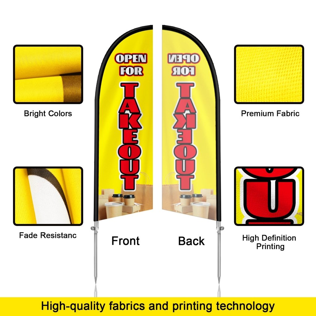 8FT Open For Takeout Yellow Feather Flag with Stainless Steel Pole Kit(2m flag set)