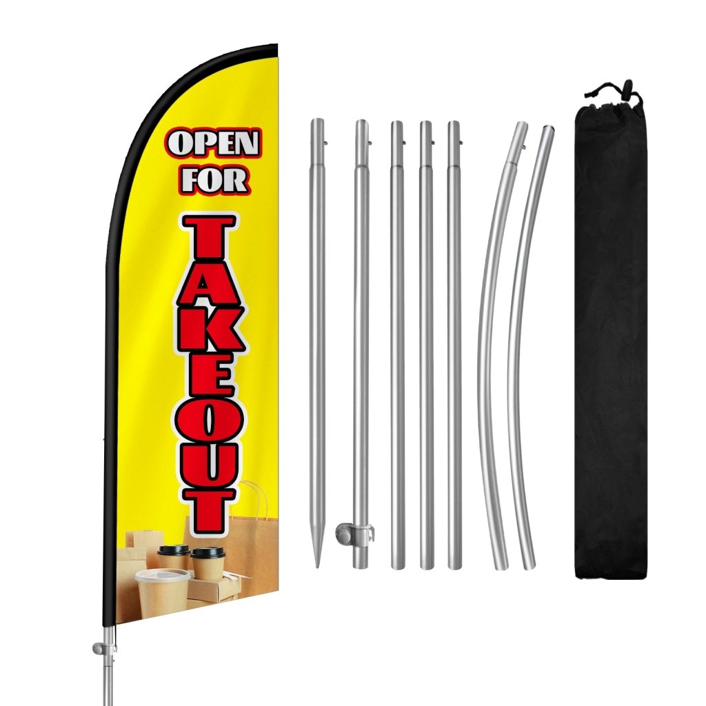 8FT Open For Takeout Yellow Feather Flag with Stainless Steel Pole Kit(2m flag set)