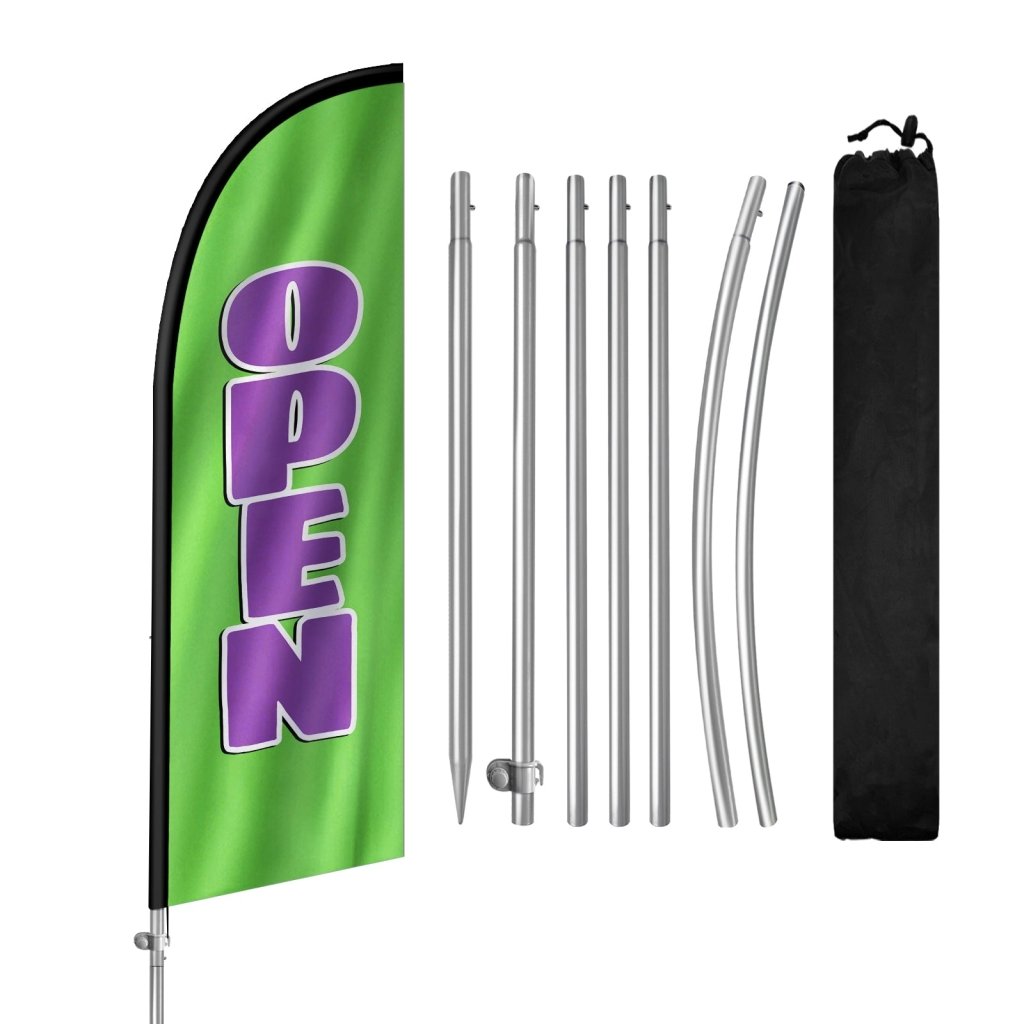 8FT Open green&purple Banner Feather Flag with Stainless Steel Pole Kit(2m flag set)