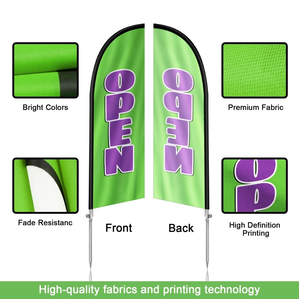 8FT Open green&purple Banner Feather Flag with Stainless Steel Pole Kit(2m flag set)