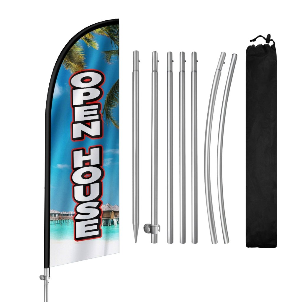 8FT Open House 01 Feather Flag with Stainless Steel Pole Kit/Ground Stake(2m flag set)