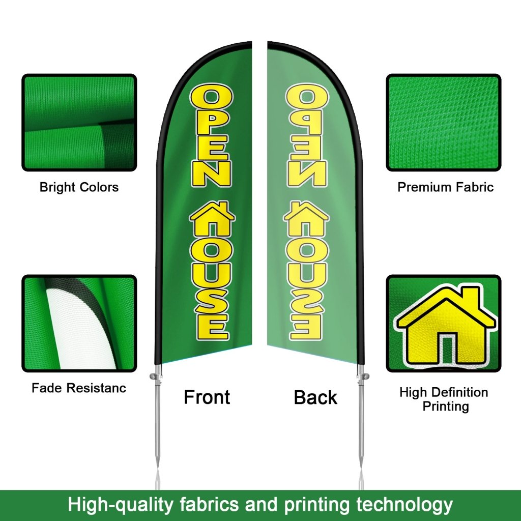 8FT Open House Banner Feather Flag with Stainless Steel Pole Kit/Ground Stake(2m flag set)