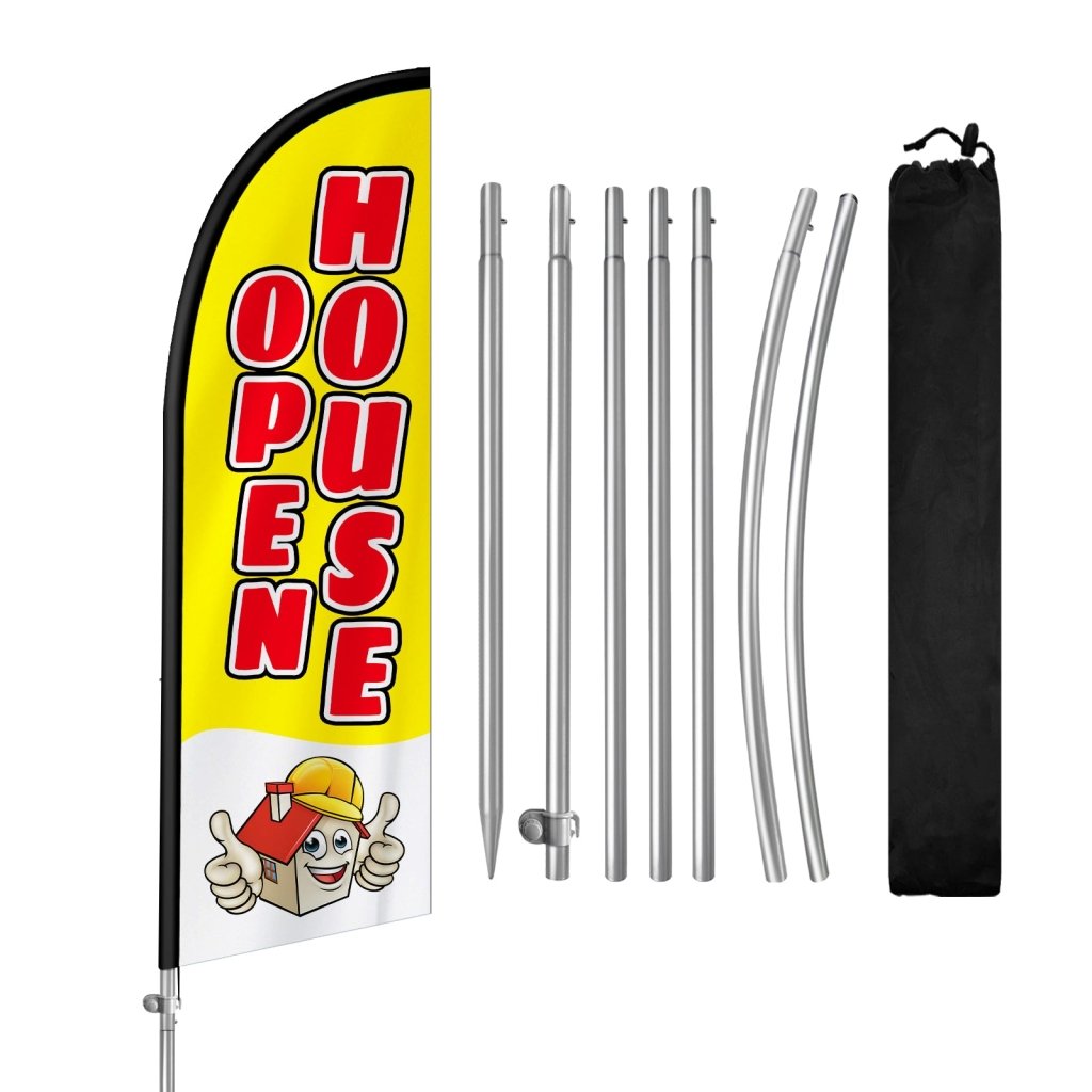 8FT Open House Banner Feather Flag with Stainless Steel Pole Kit/Ground Stake(2m flag set)