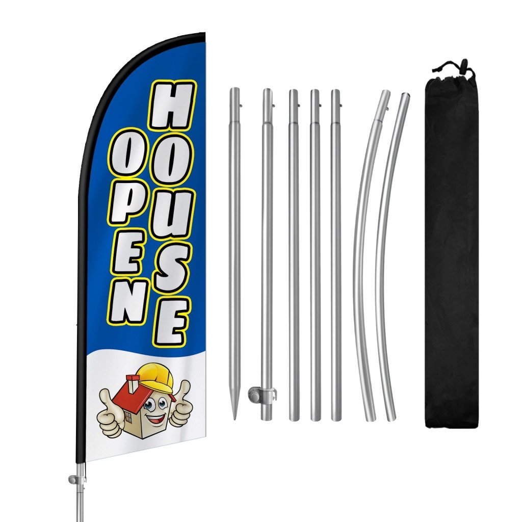 8FT Open House Banner Feather Flag with Stainless Steel Pole Kit/Ground Stake(2m flag set)