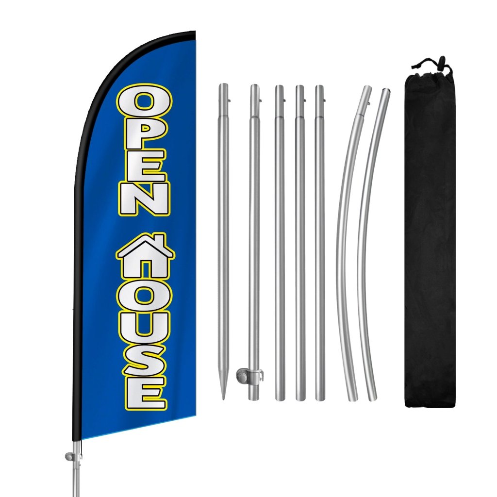 8FT Open House Banner Feather Flag with Stainless Steel Pole Kit/Ground Stake(2m flag set)