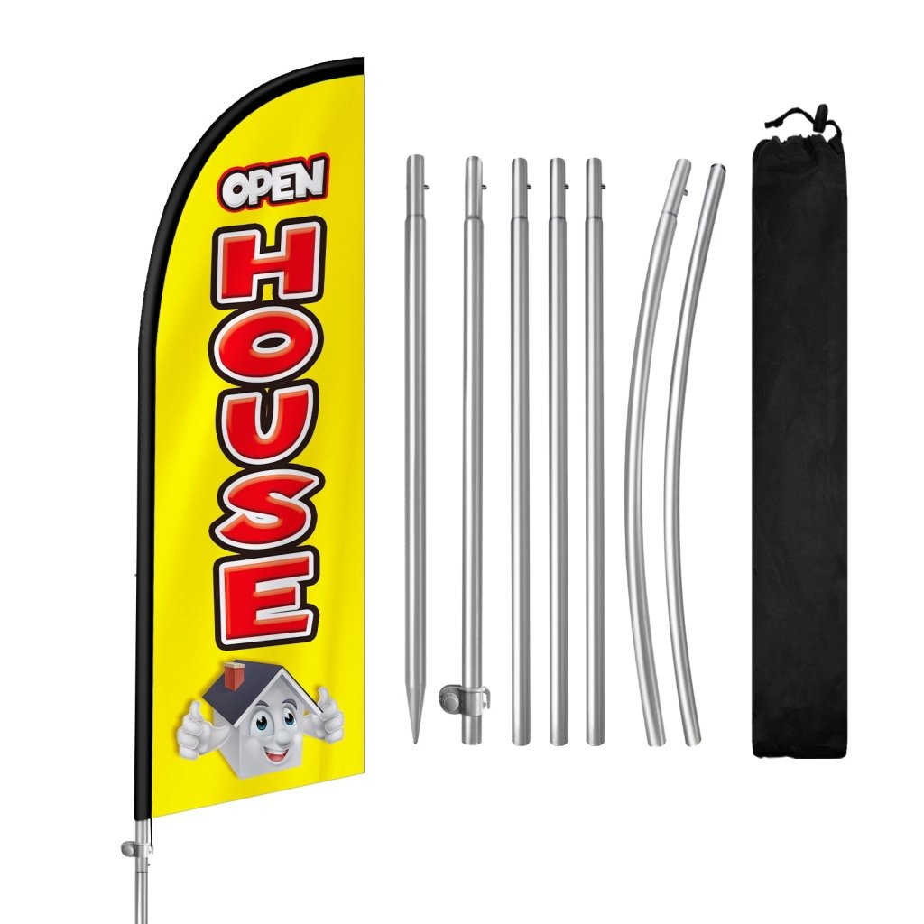 8FT Open House Banner Feather Flag with Stainless Steel Pole Kit/Ground Stake(2m flag set)