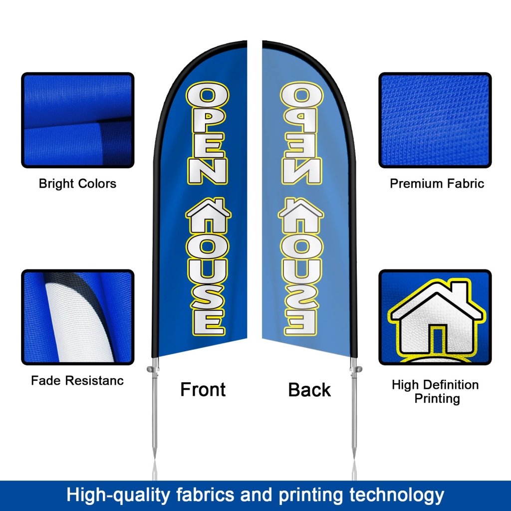 8FT Open House Banner Feather Flag with Stainless Steel Pole Kit/Ground Stake(2m flag set)