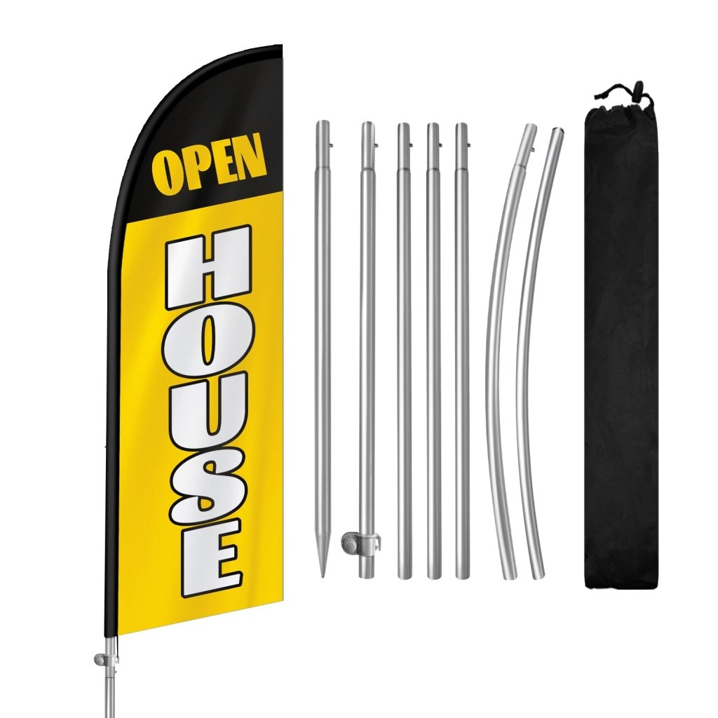 8FT Open House Banner Feather Flag with Stainless Steel Pole Kit/Ground Stake(2m flag set)