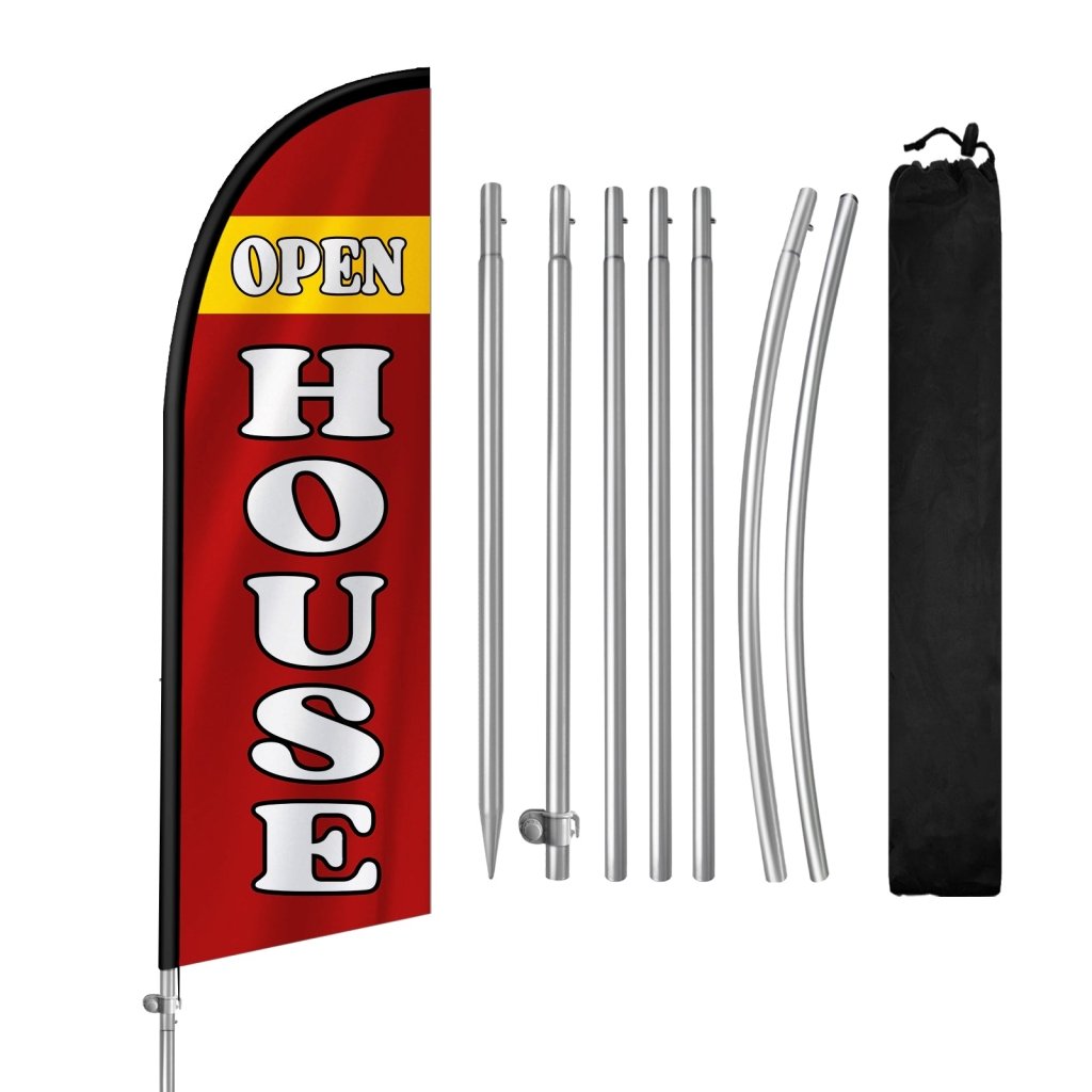 8FT Open House Banner Feather Flag with Stainless Steel Pole Kit/Ground Stake(2m flag set)