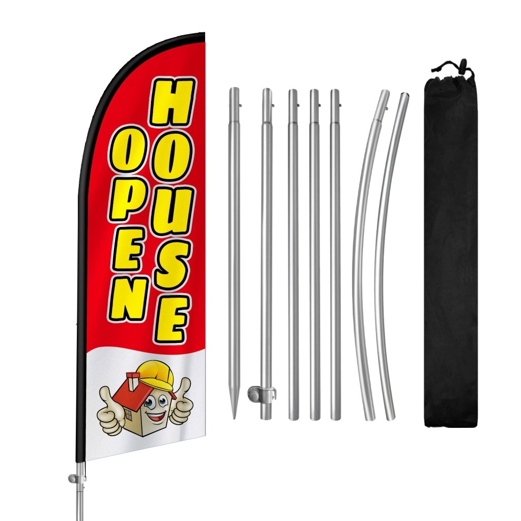 8FT Open House Banner Feather Flag with Stainless Steel Pole Kit/Ground Stake(2m flag set)