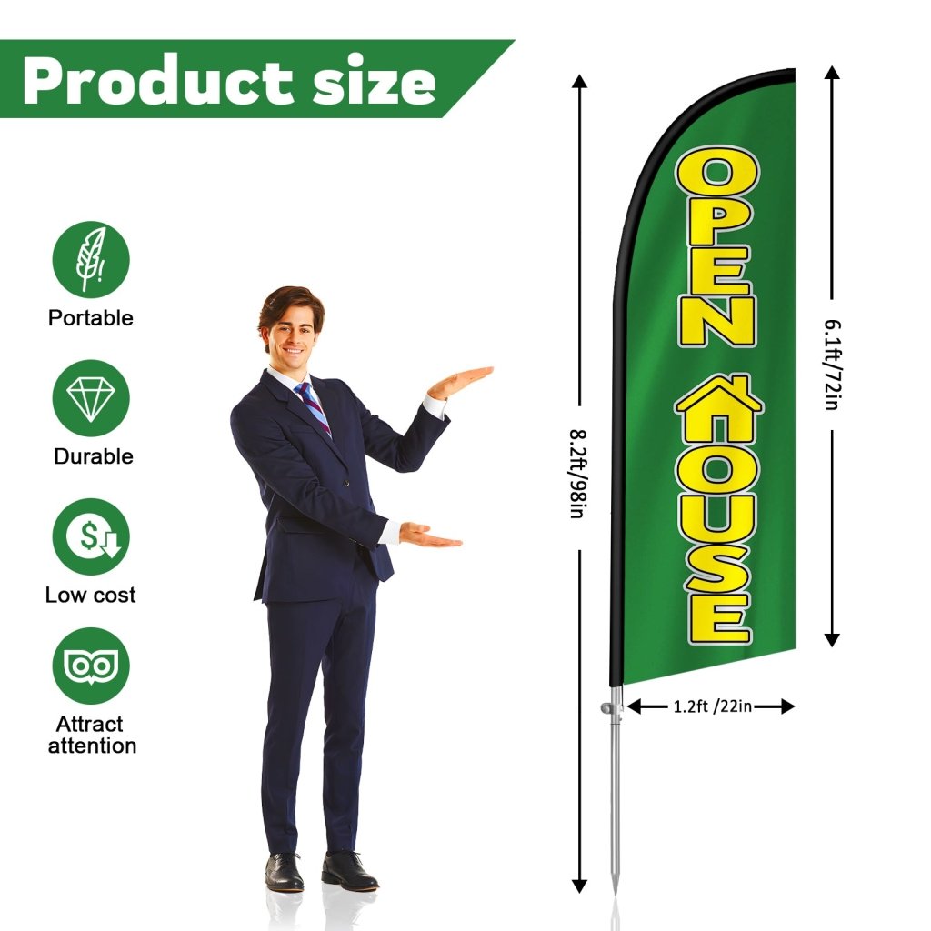 8FT Open House Banner Feather Flag with Stainless Steel Pole Kit/Ground Stake(2m flag set)