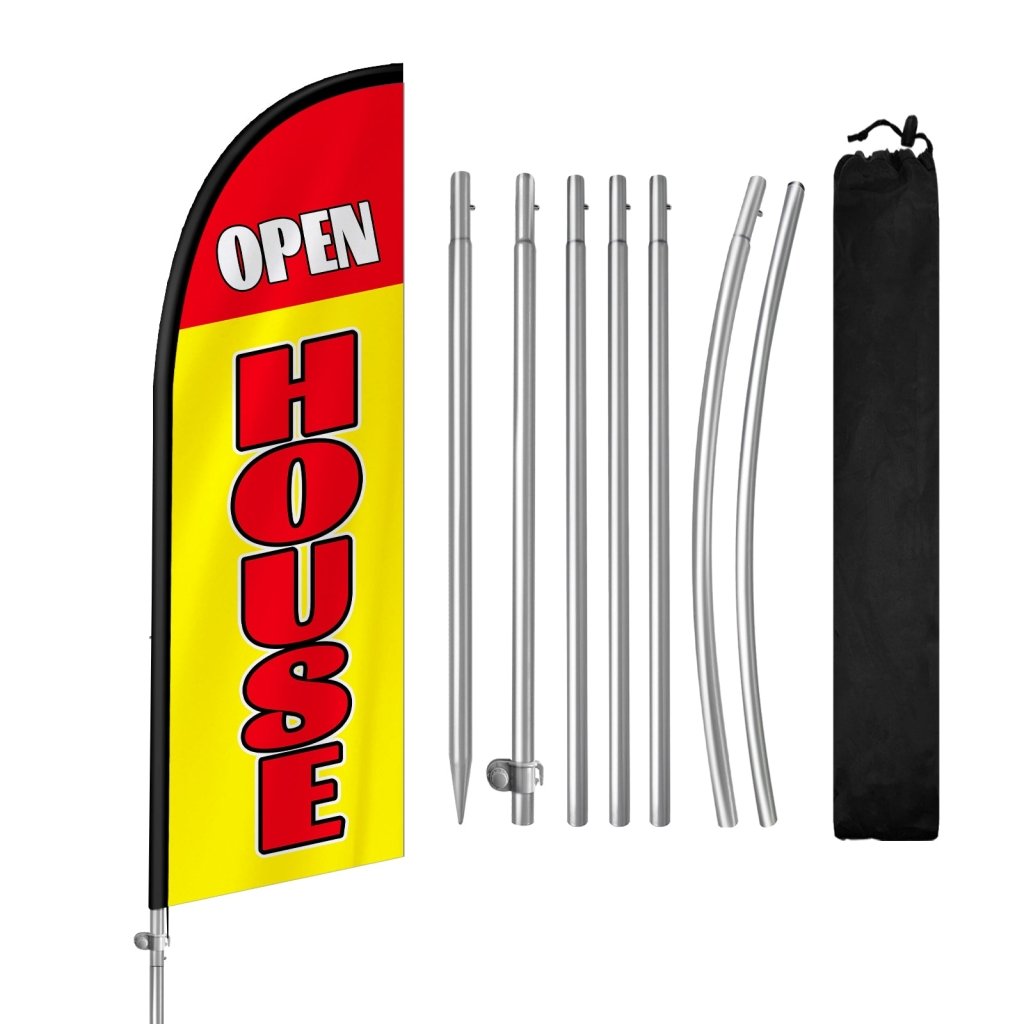 8FT Open House Banner Feather Flag with Stainless Steel Pole Kit/Ground Stake(2m flag set)