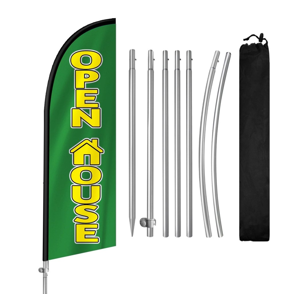 8FT Open House Banner Feather Flag with Stainless Steel Pole Kit/Ground Stake(2m flag set)