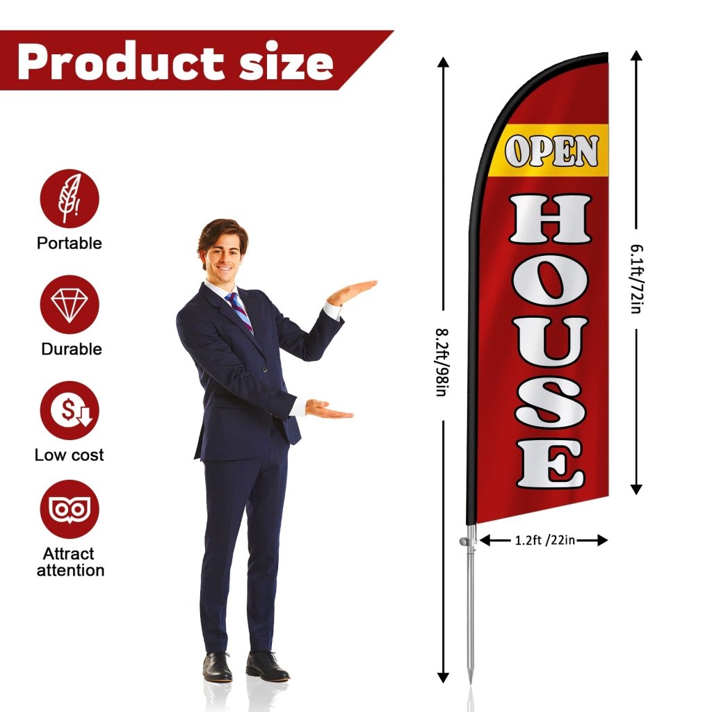 8FT Open House Banner Feather Flag with Stainless Steel Pole Kit/Ground Stake(2m flag set)