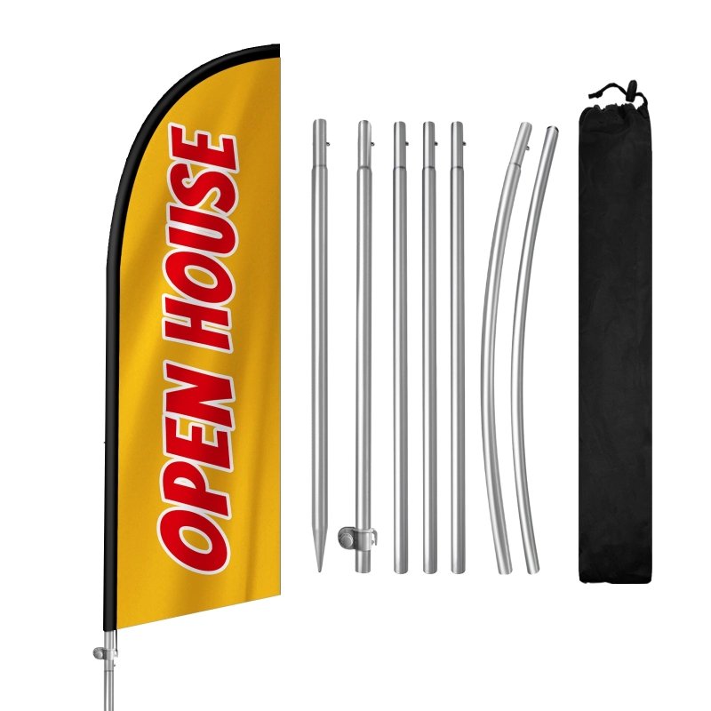 8FT Open House Banner Feather Flag with Stainless Steel Pole Kit/Ground Stake(2m flag set)