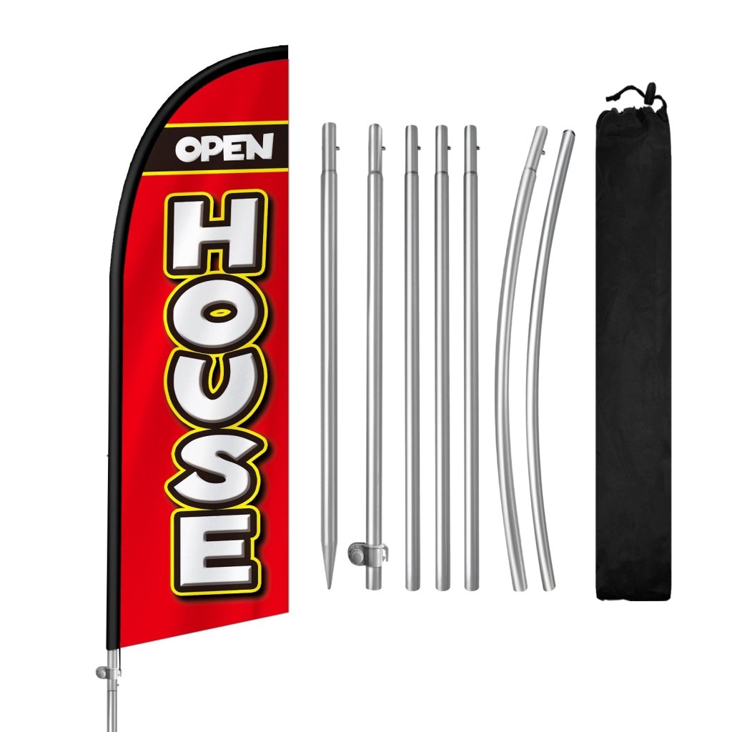 8FT Open House Banner Feather Flag with Stainless Steel Pole Kit/Ground Stake(2m flag set)