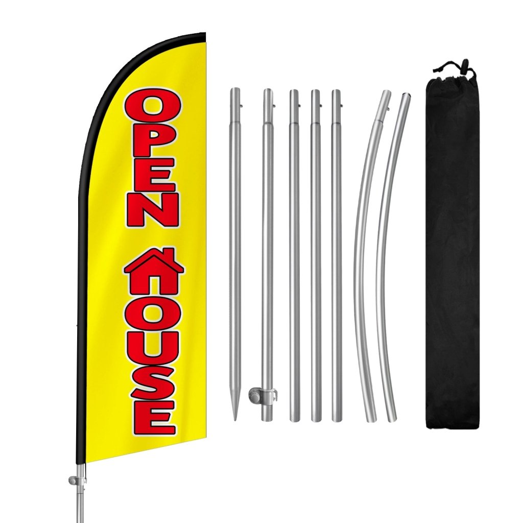 8FT Open House Banner Feather Flag with Stainless Steel Pole Kit/Ground Stake(2m flag set)