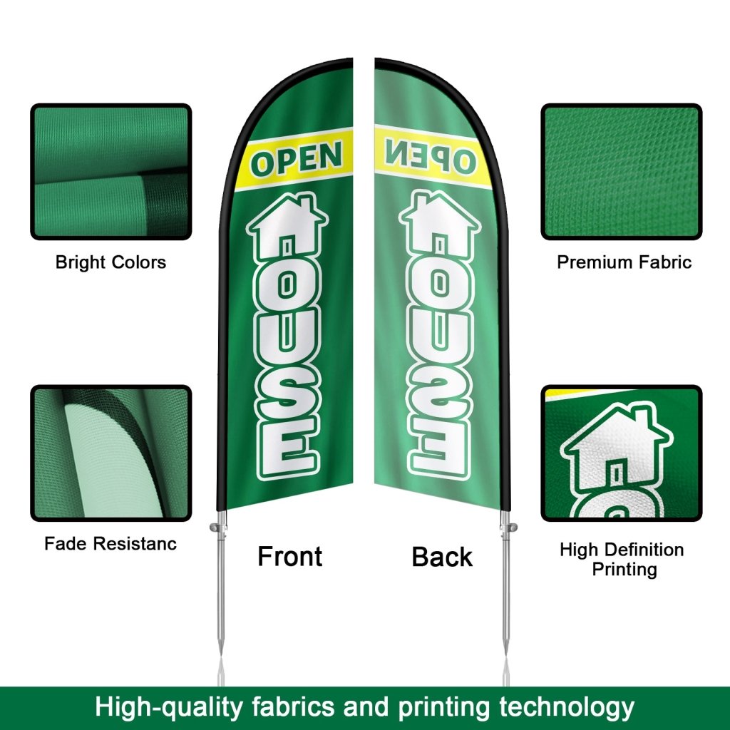 8FT Open House Green Feather Flag with Stainless Steel Pole Kit/Ground Stake(2m flag set)