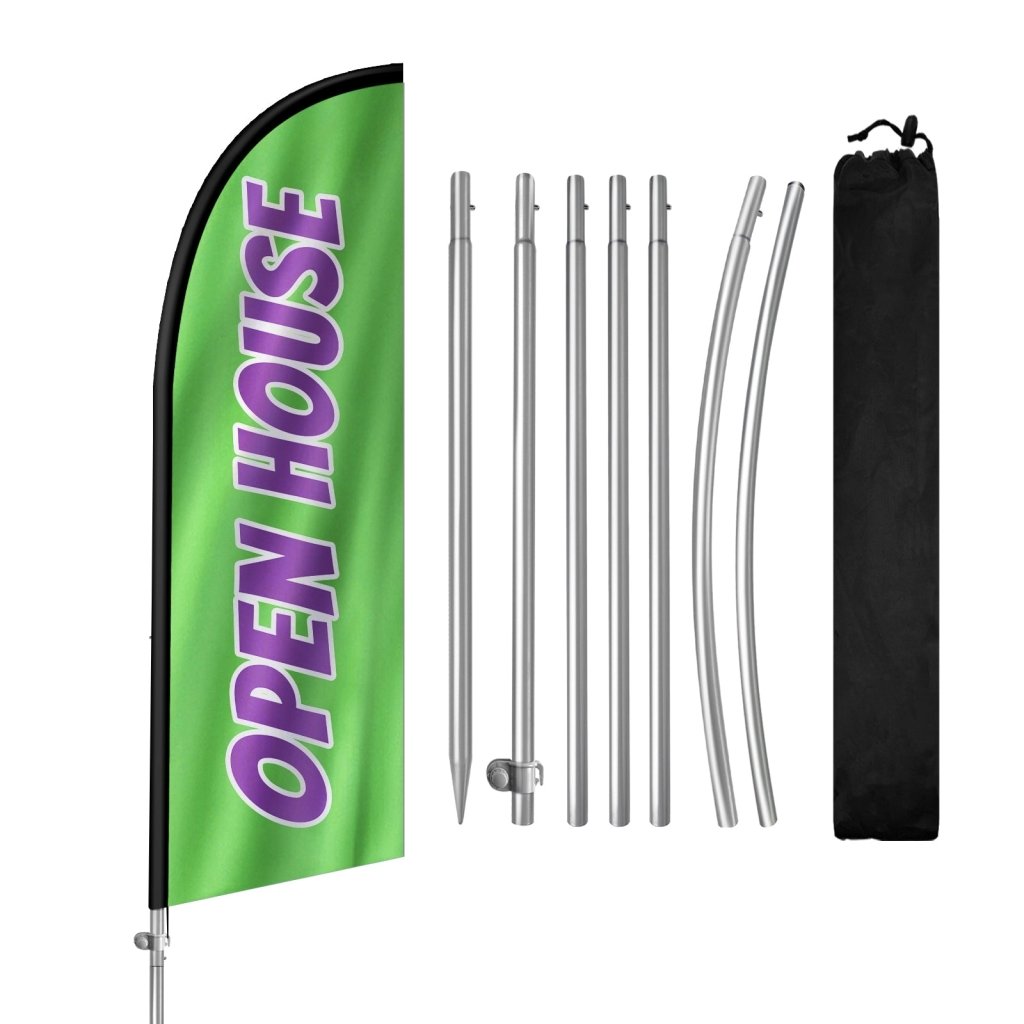 8FT Open House Green&Purple Feather Flag with Stainless Steel Pole Kit/Ground Stake(2m flag set)