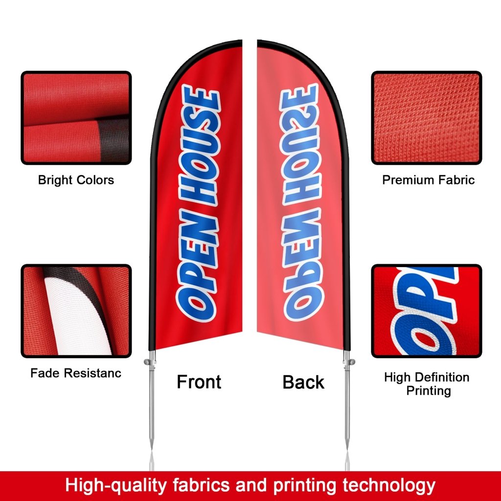 8FT Open House Red&Blue Feather Flag with Stainless Steel Pole Kit/Ground Stake(2m flag set)