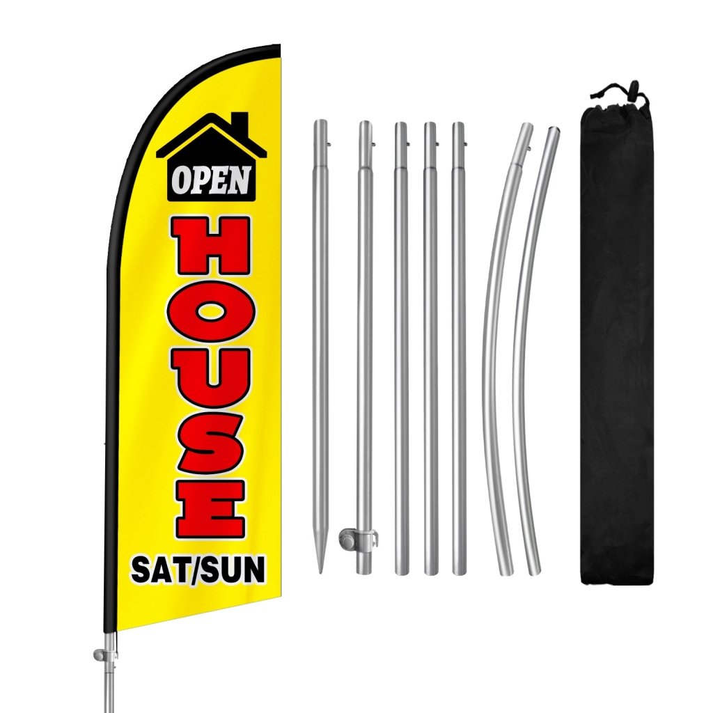 8FT Open House sun/sat Yellow&Red Feather Flag with Stainless Steel Pole Kit/Ground Stake(2m flag set)