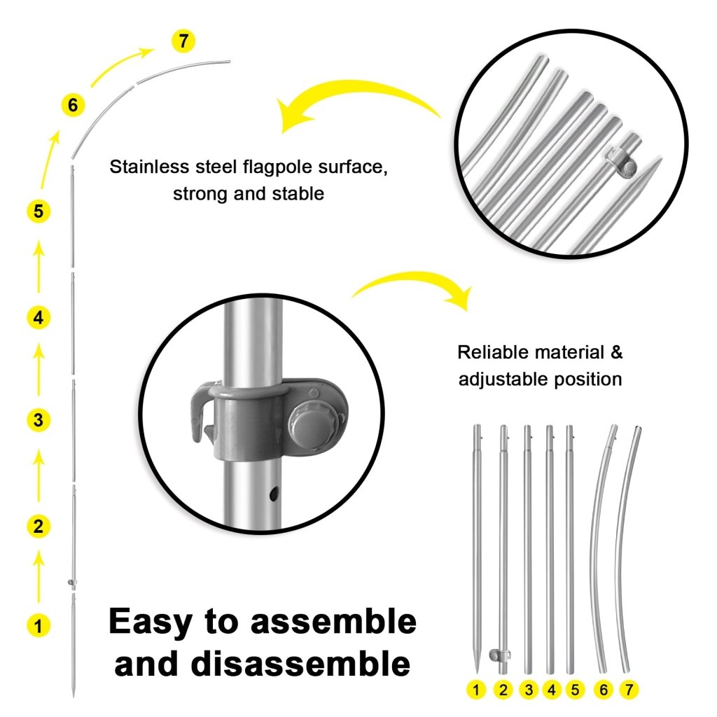 8FT Open House sun/sat Yellow&Red Feather Flag with Stainless Steel Pole Kit/Ground Stake(2m flag set)