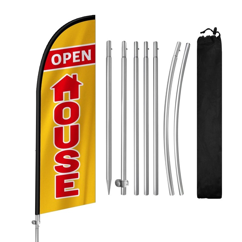 8FT Open House Yellow Banner Feather Flag with Stainless Steel Pole Kit/Ground Stake(2m flag set)