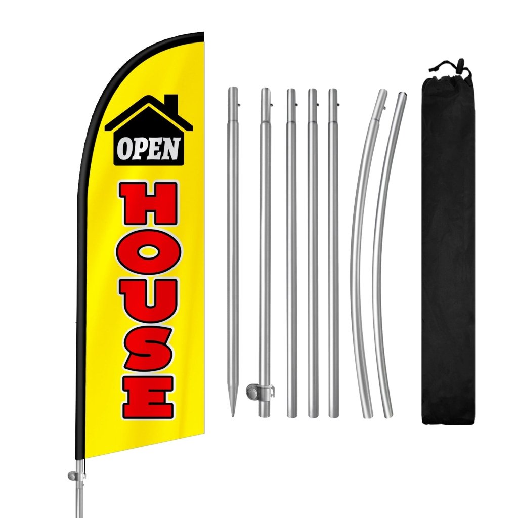 8FT Open House Yellow&Red Banner Feather Flag with Stainless Steel Pole Kit/Ground Stake(2m flag set)