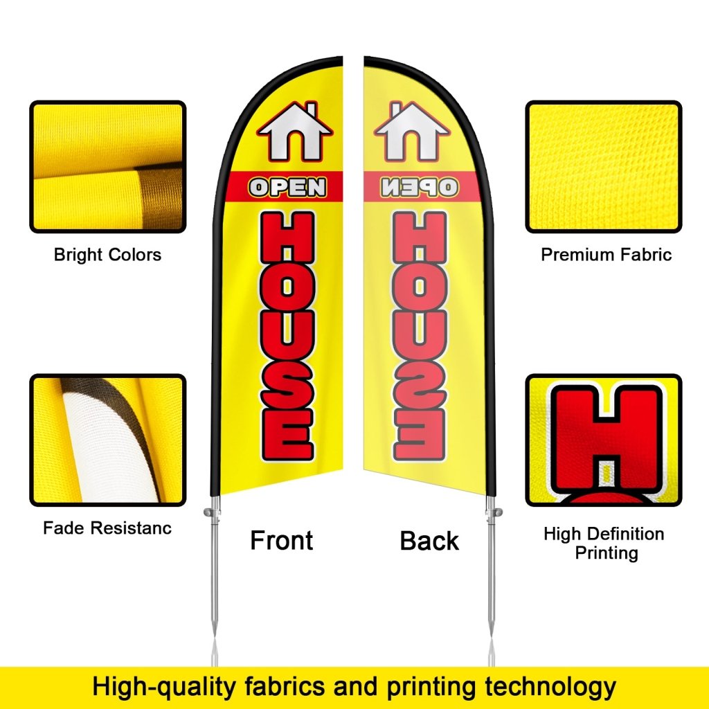 8FT Open House Yellow&Red Banner Feather Flag with Stainless Steel Pole Kit/Ground Stake(2m flag set)