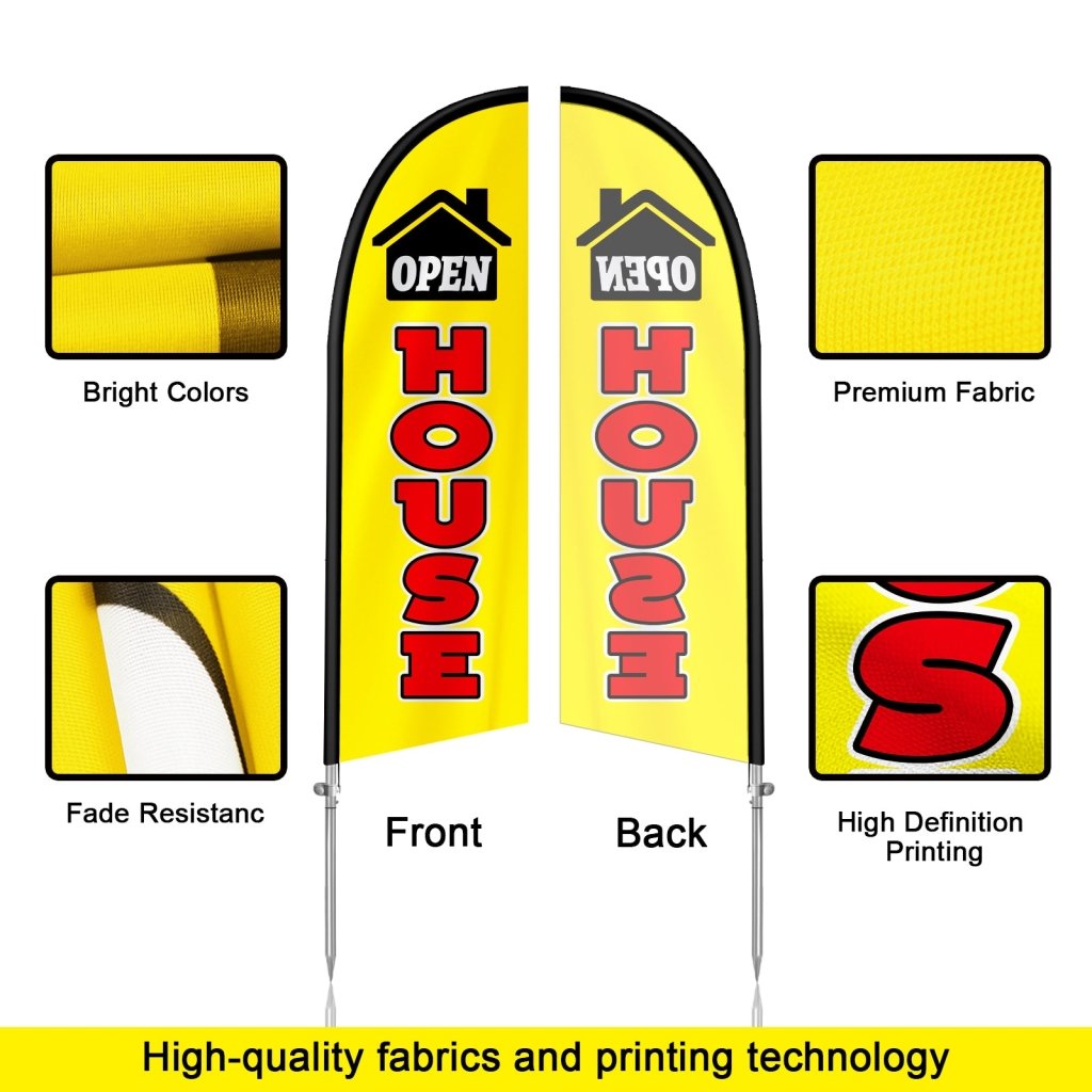 8FT Open House Yellow&Red Banner Feather Flag with Stainless Steel Pole Kit/Ground Stake(2m flag set)