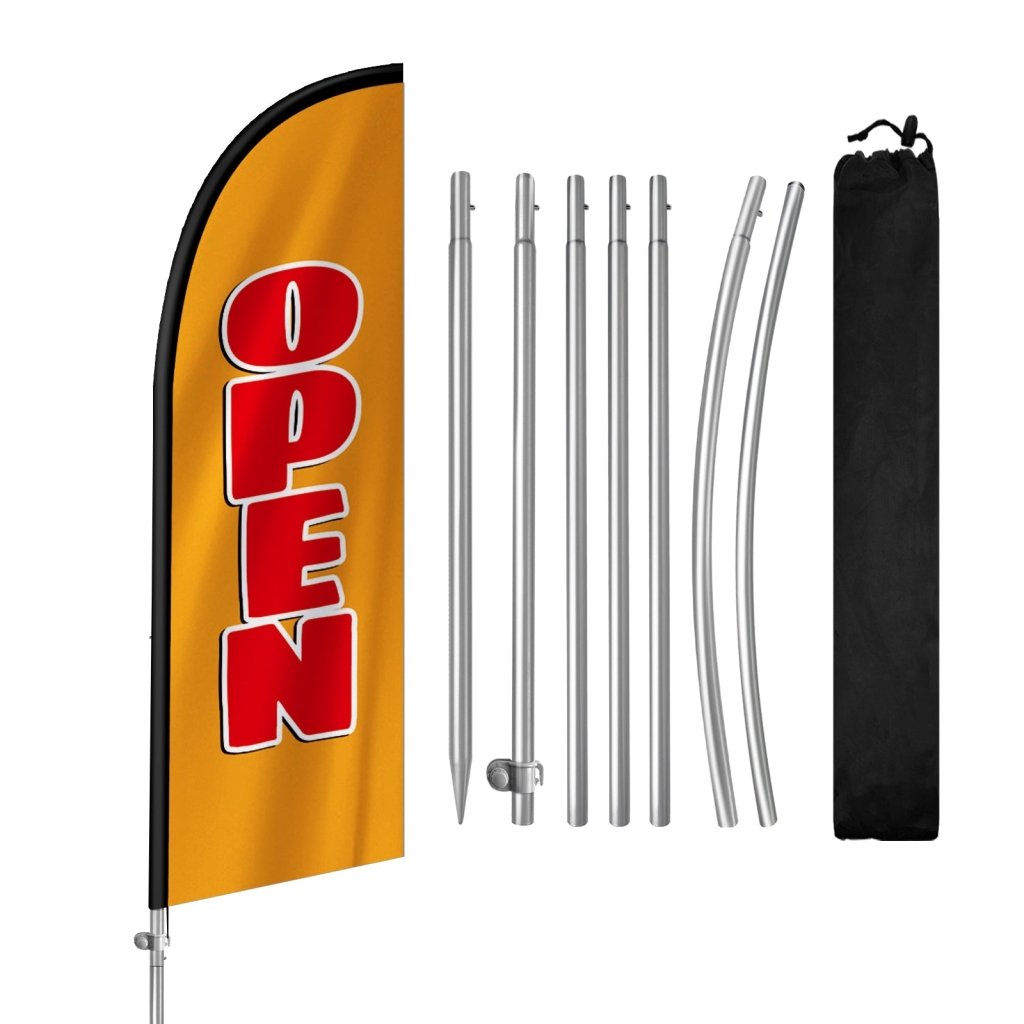 8FT Open orange&red Banner Feather Flag with Stainless Steel Pole Kit(2m flag set)